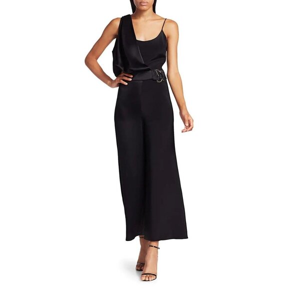 Cushnie Asymmetrical Jumpsuit With Waist Buckle & Pleat Accents - Picture 1 of 7